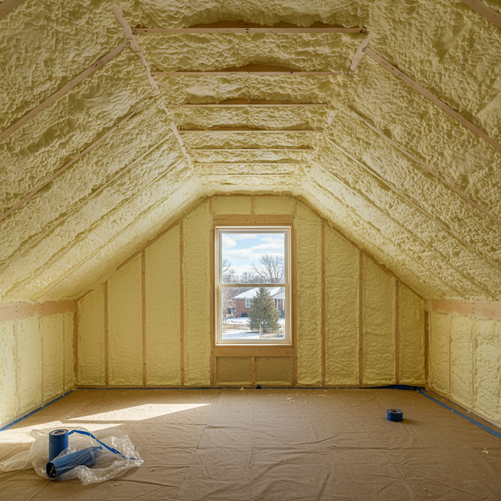 Completed open cell spray foam work at a residential property in Elgin, IL