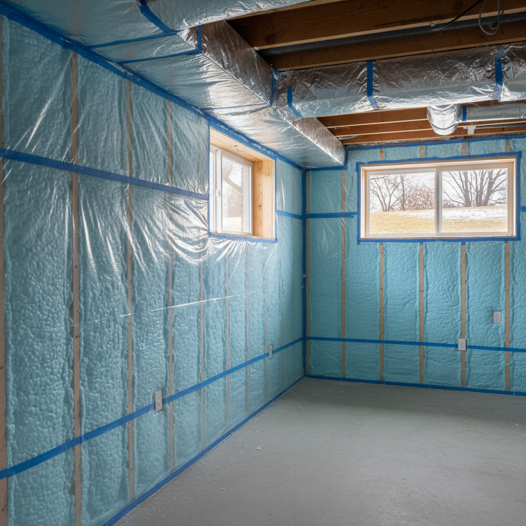 Completed basement insulation work at a residential property in Elgin, IL