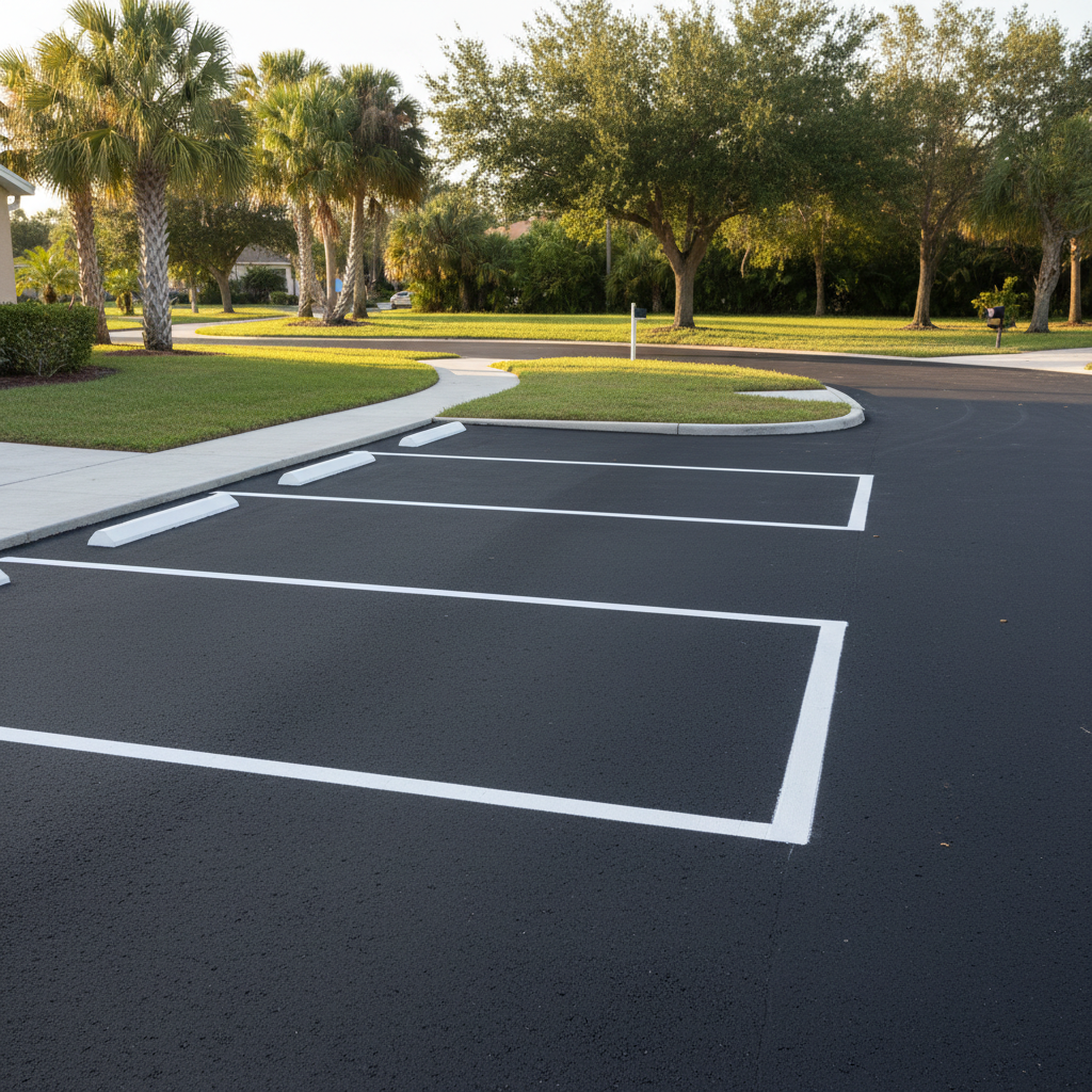 Completed asphalt striping work at a residential property in Sunrise, FL