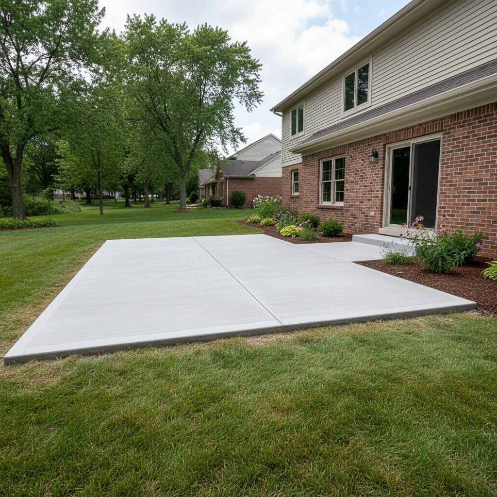 Completed concrete patios work at a residential property in Aurora, IL