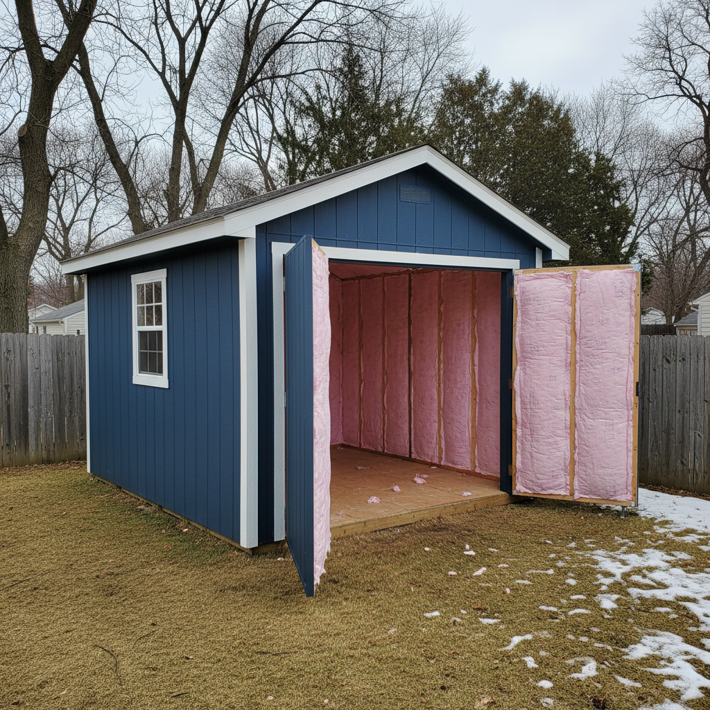 Completed shed insulation work at a residential property in Elgin, IL