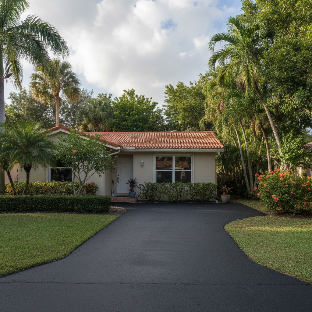 Completed asphalt sealcoating work at a residential property in Sunrise, FL