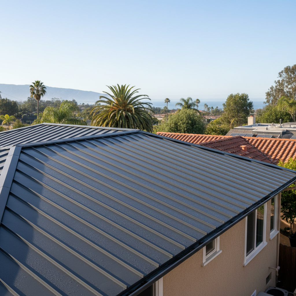 Completed metal roofing work at a residential property in Santa Monica, CA
