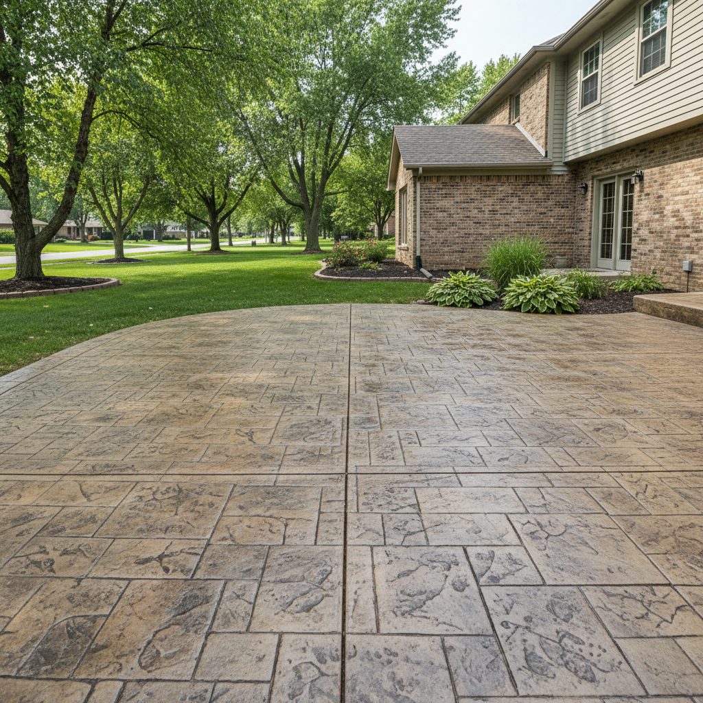 Completed stamped concrete work at a residential property in Aurora, IL