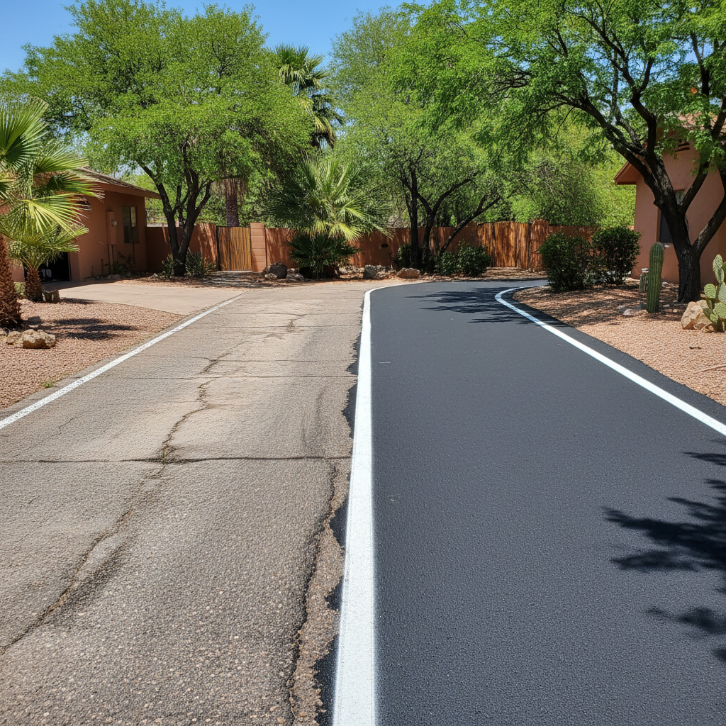 Completed asphalt striping work at a residential property in Tucson , AZ