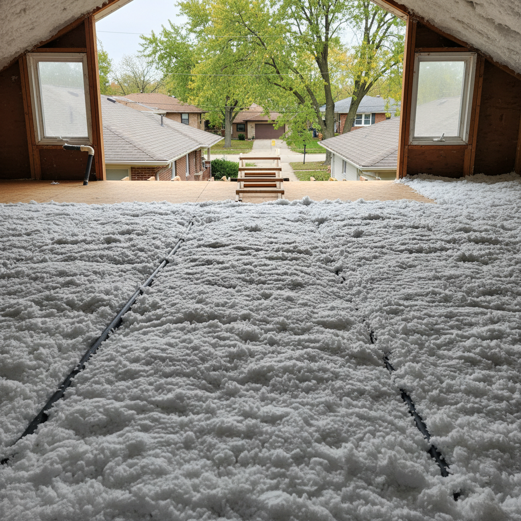 Completed blown-in insulation work at a residential property in Elgin, IL