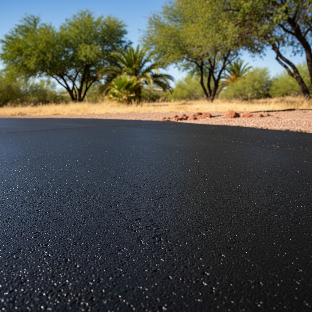 Completed asphalt sealcoating work at a residential property in Tucson , AZ