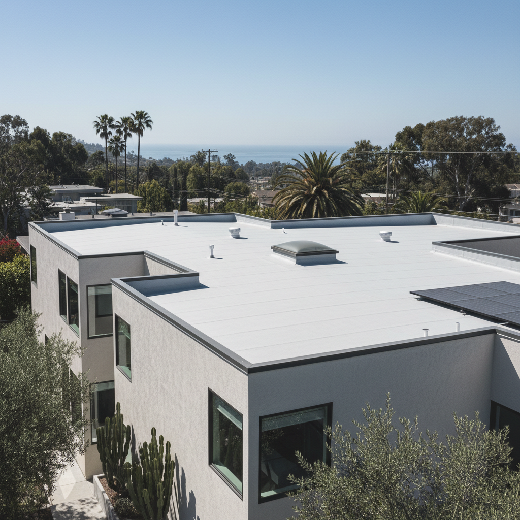Completed flat roofing work at a residential property in Santa Monica, CA