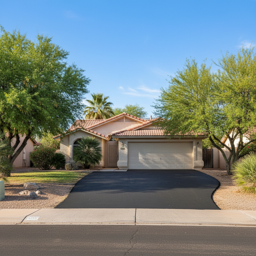 Completed driveway paving work at a residential property in Tucson , AZ