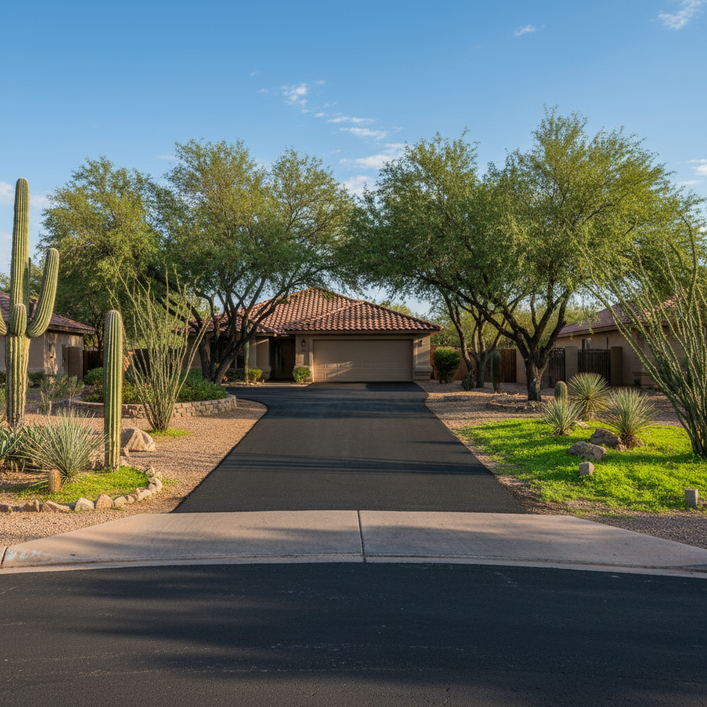 Completed asphalt repair work at a residential property in Tucson , AZ
