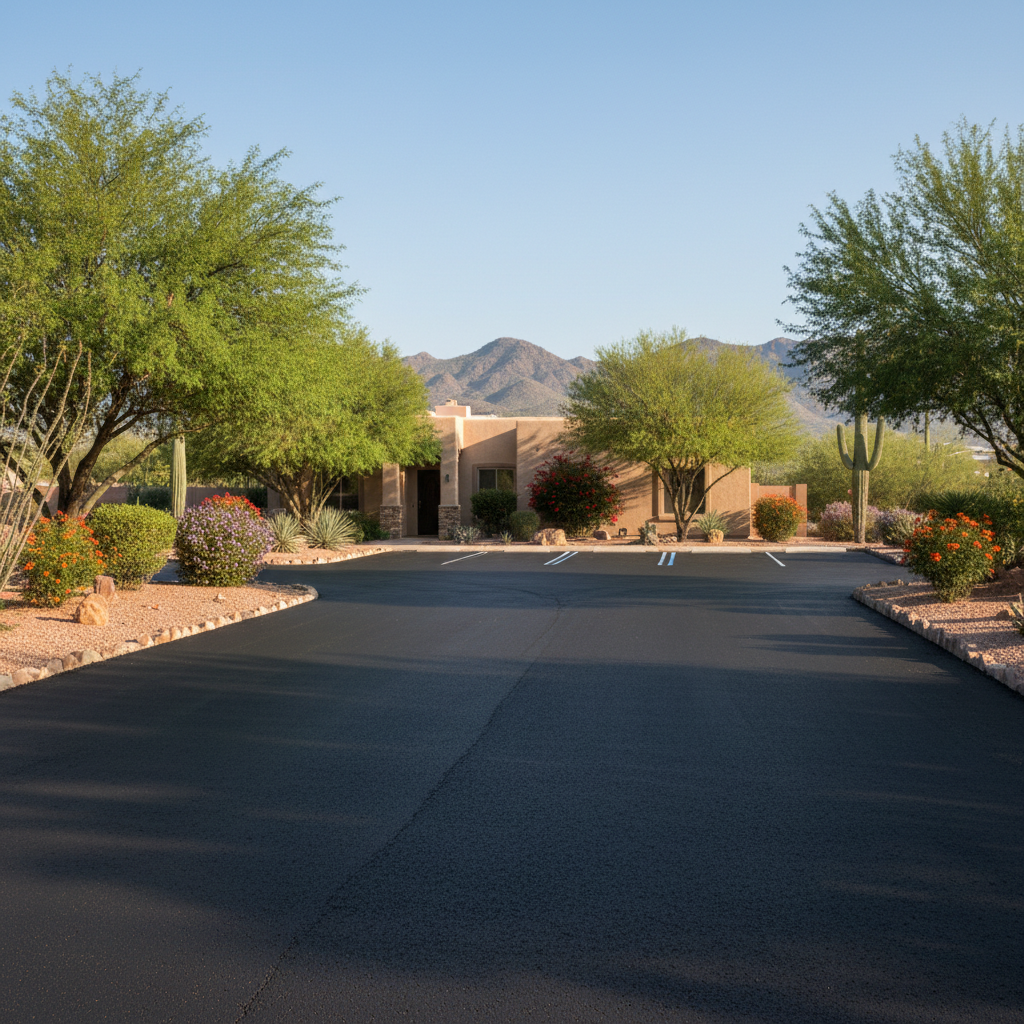 Completed parking lot paving work at a residential property in Tucson , AZ