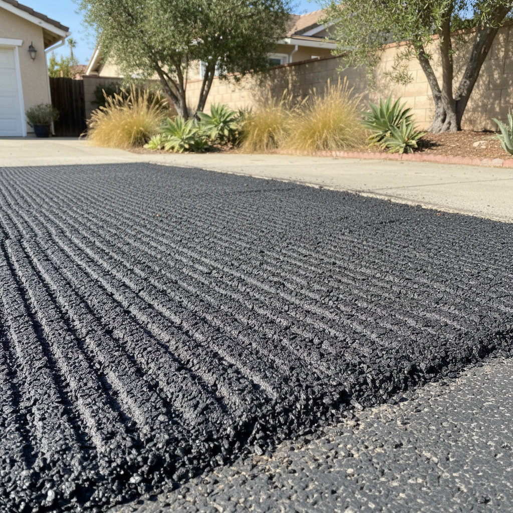 Completed asphalt milling work at a residential property in La Habra, CA