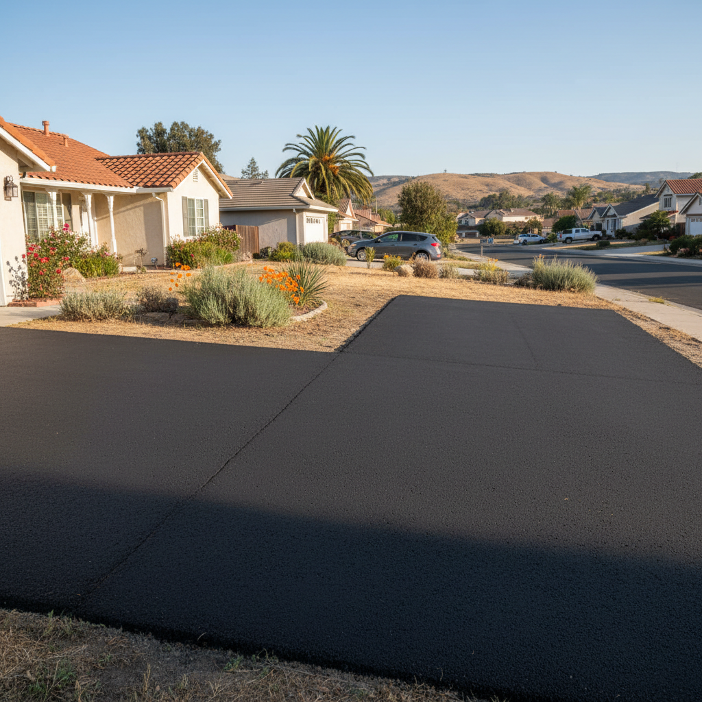 Completed asphalt paving work at a residential property in La Habra, CA