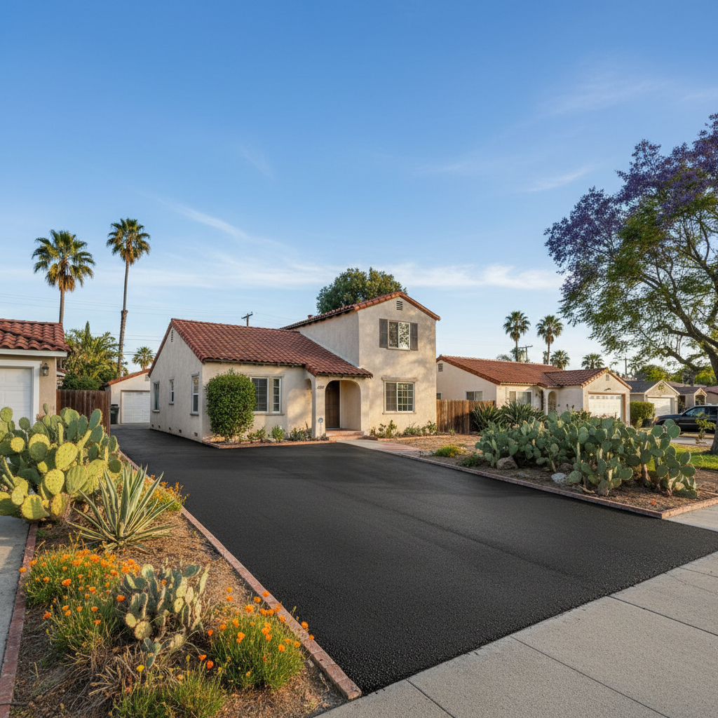 Completed residential asphalt work at a residential property in La Habra, CA