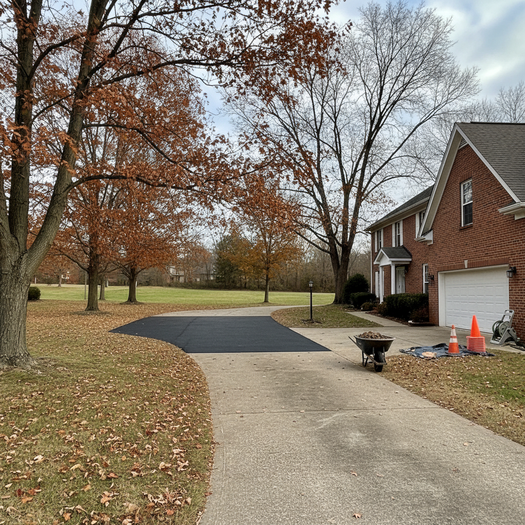 Completed asphalt patching work at a residential property in Louisville, KY