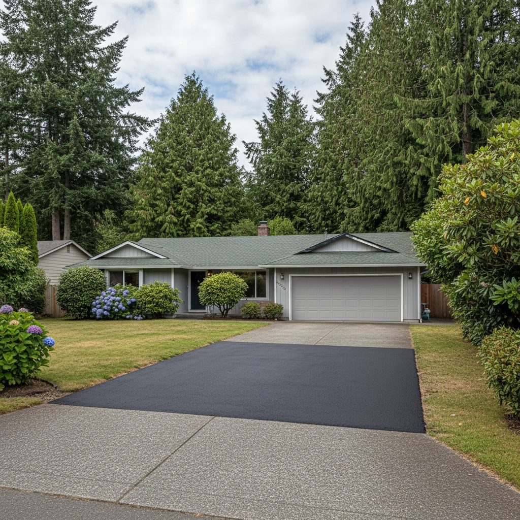 Completed asphalt patching work at a residential property in Tukwila, WA
