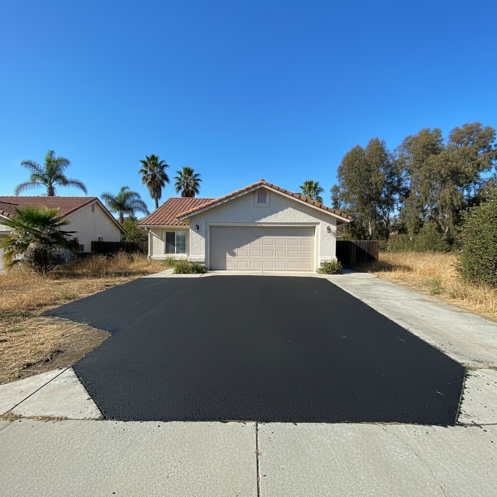 Completed asphalt patching work at a residential property in San Marcos, CA