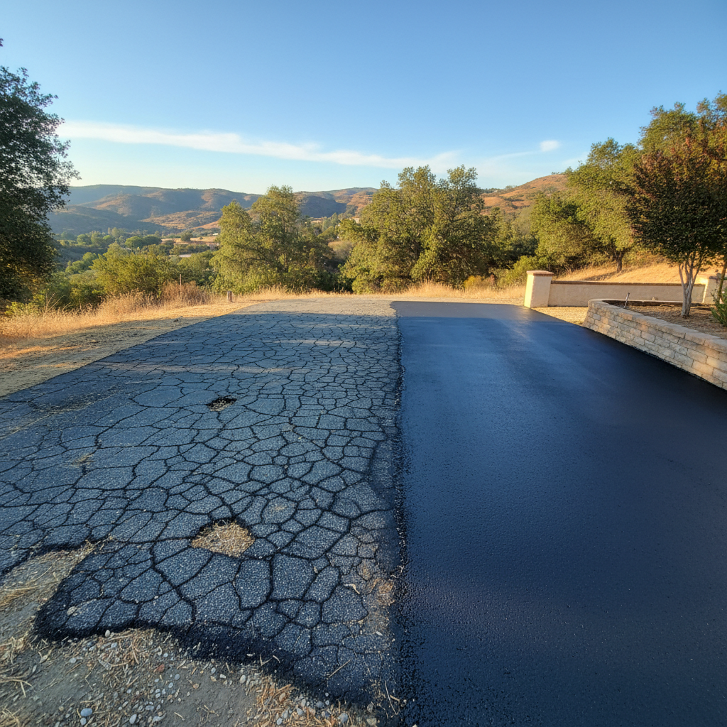 Completed asphalt sealcoating work at a residential property in Trabuco Canyon, CA