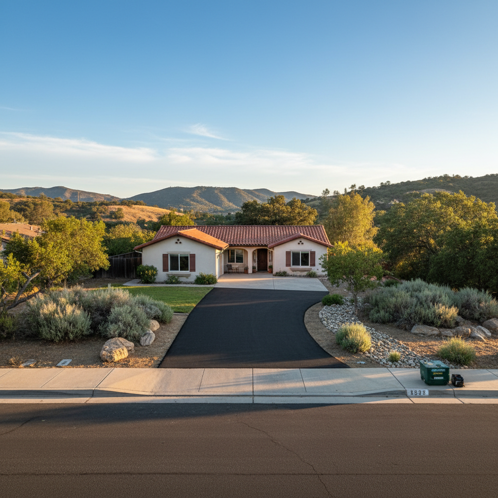 Completed asphalt repair work at a residential property in Trabuco Canyon, CA