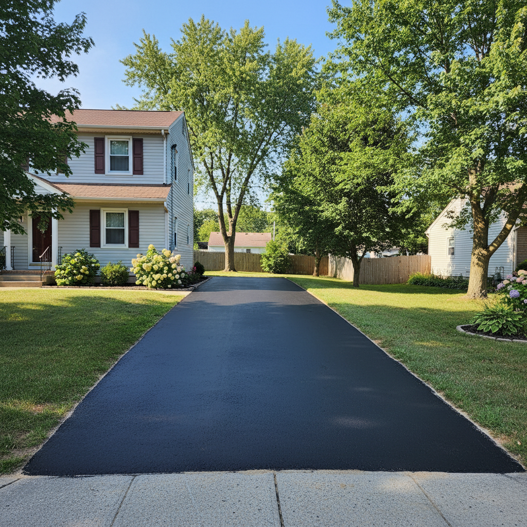 Completed asphalt sealcoating work at a residential property in Toms River, NJ
