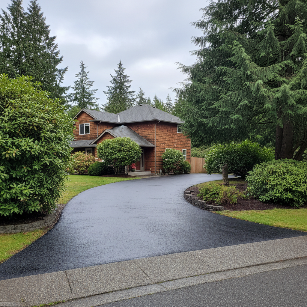 Completed asphalt sealcoating work at a residential property in Tukwila, WA