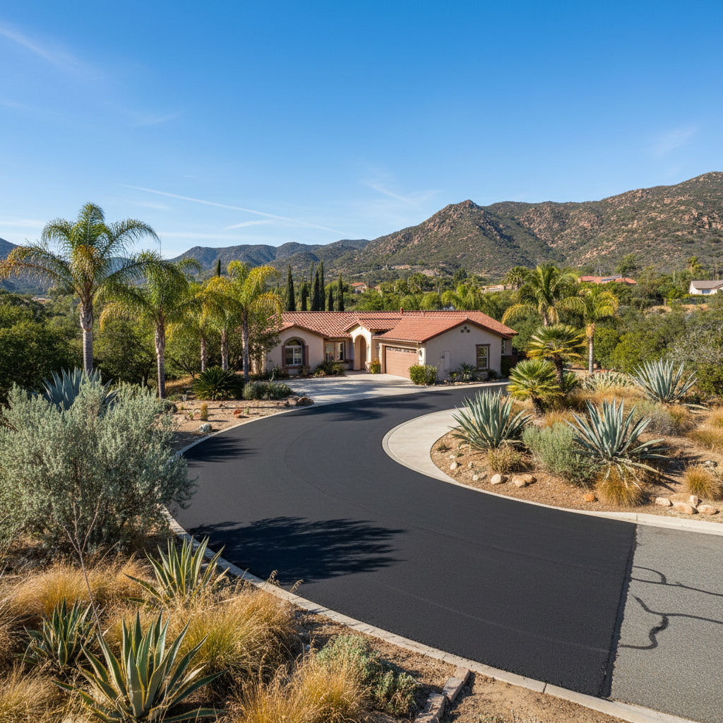 Completed asphalt repair work at a residential property in Trabuco Canyon, CA