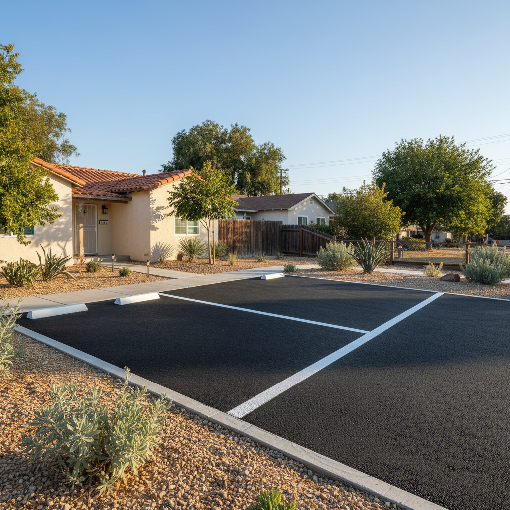 Completed asphalt striping work at a residential property in San Marcos, CA