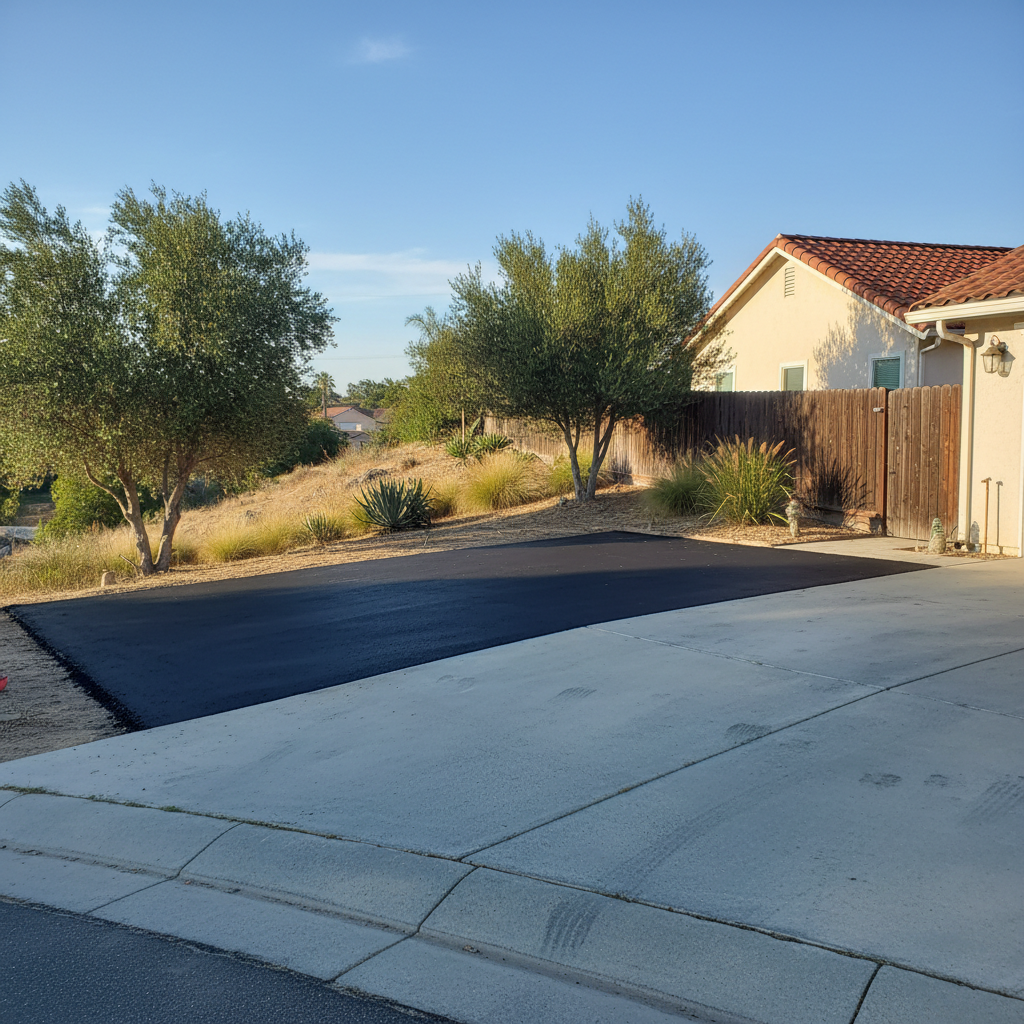Completed asphalt repair work at a residential property in San Marcos, CA