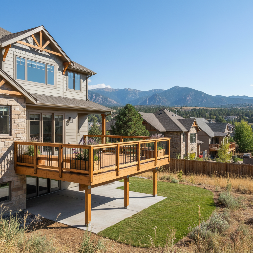 Completed deck construction work at a residential property in Boulder, CO