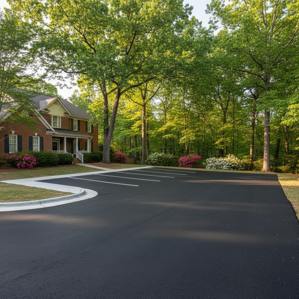 Completed parking lot paving work at a residential property in Decatur, GA