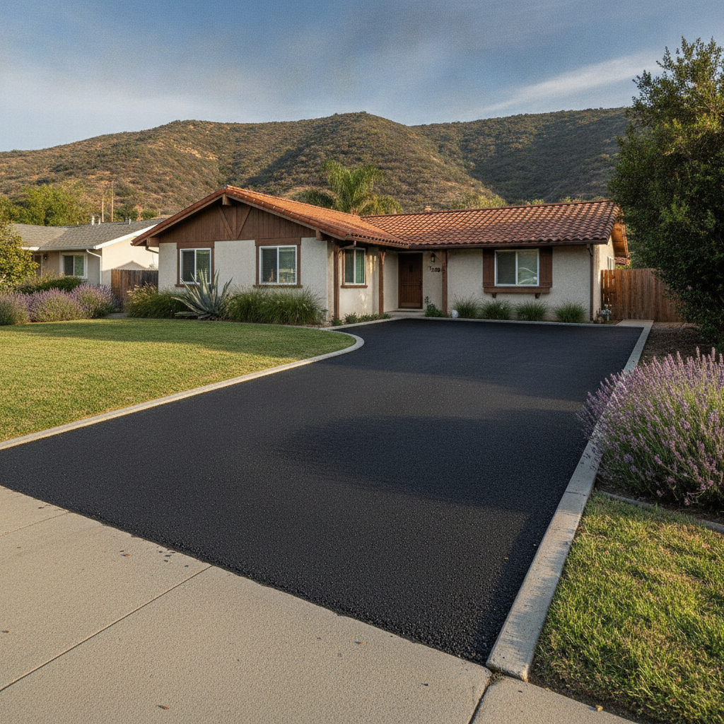 Completed parking lot paving work at a residential property in San Marcos, CA