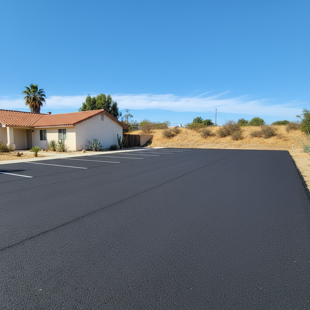 Completed parking lot paving work at a residential property in Colton, CA