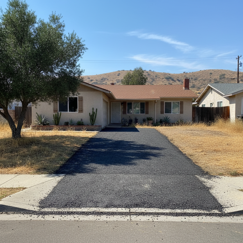 Completed asphalt milling work at a residential property in Colton, CA