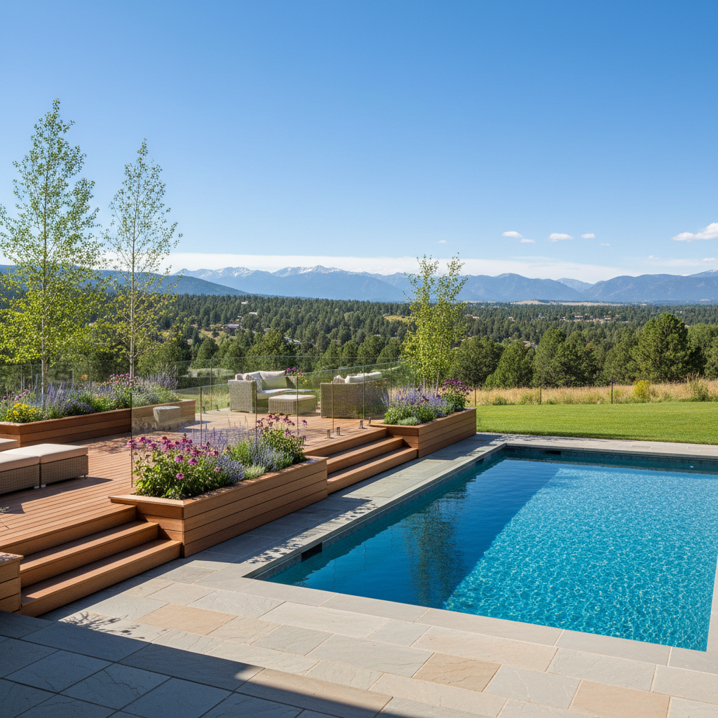 Completed pool decks work at a residential property in Boulder, CO