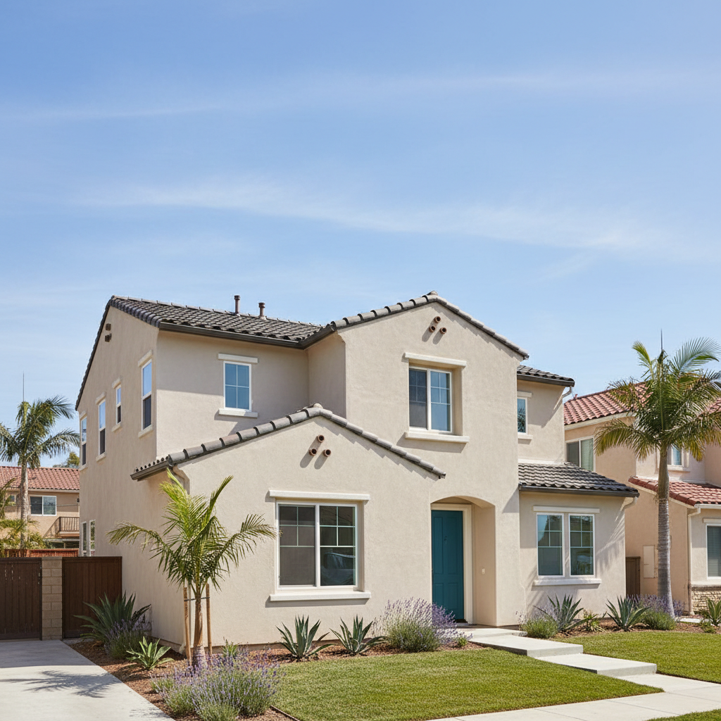 Completed stucco replacement work at a residential property in Huntington Beach, CA