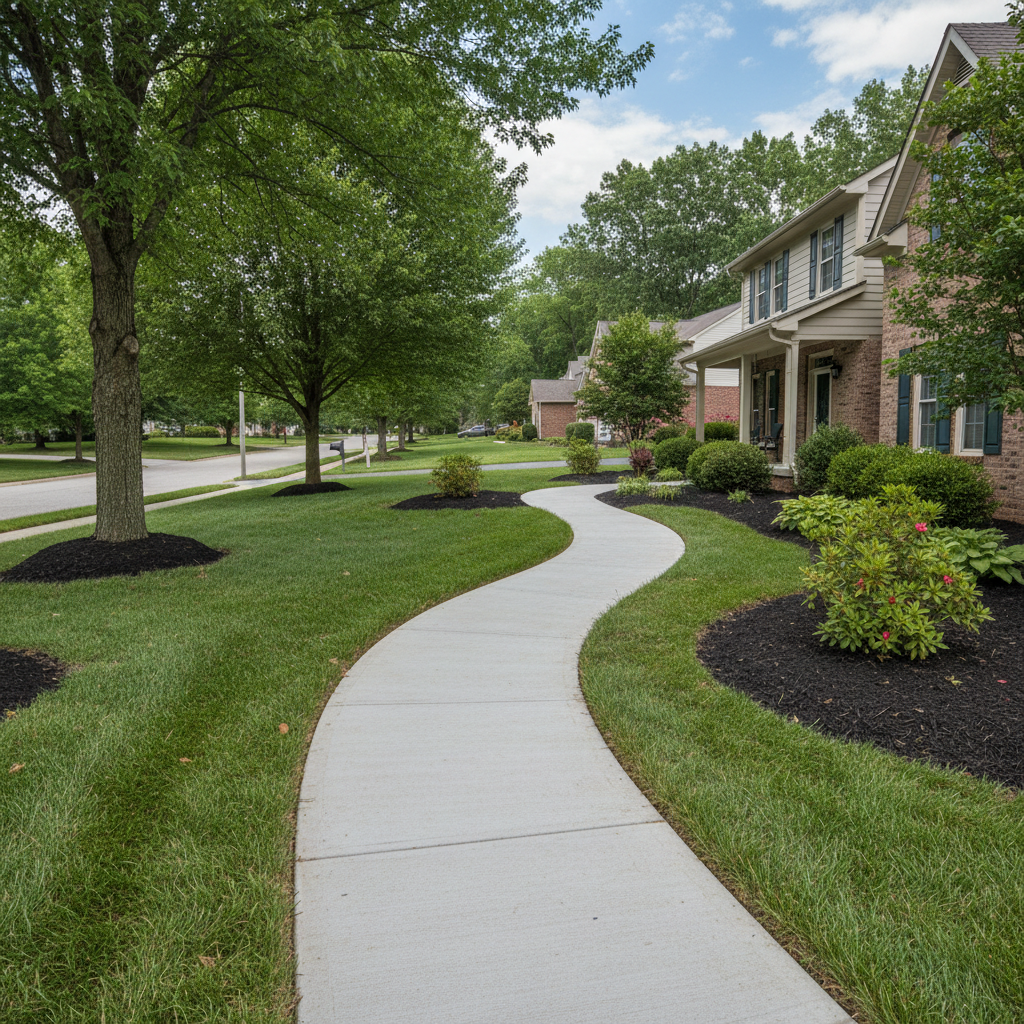 Completed concrete sidewalks work at a residential property in Waldorf, MD
