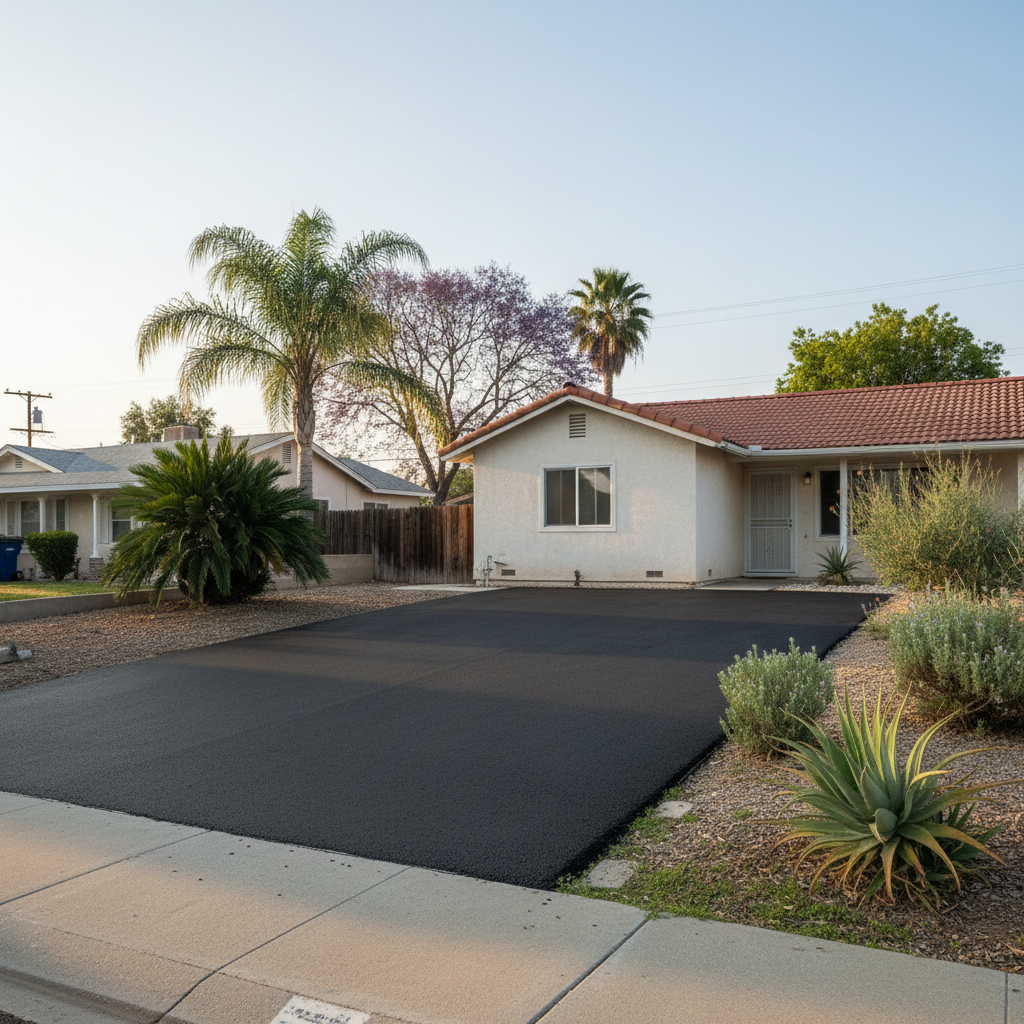 Completed residential asphalt work at a residential property in Colton, CA