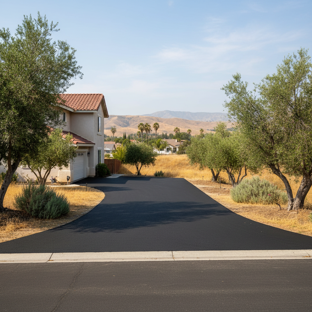 Completed asphalt paving work at a residential property in Colton, CA