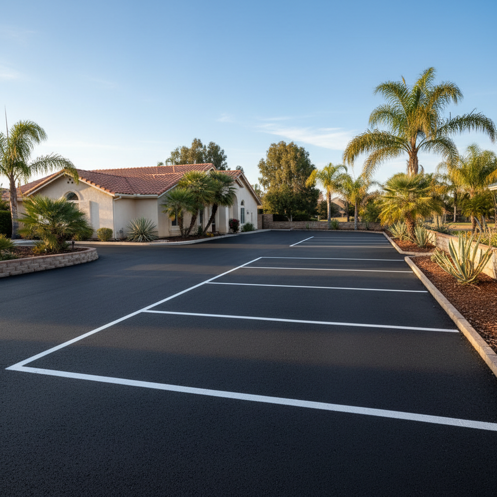 Completed asphalt striping work at a residential property in Menifee, CA