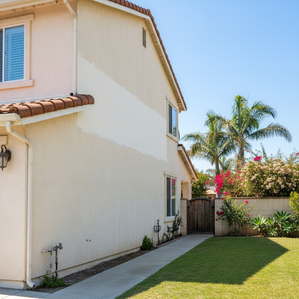 Completed stucco repair work at a residential property in Huntington Beach, CA