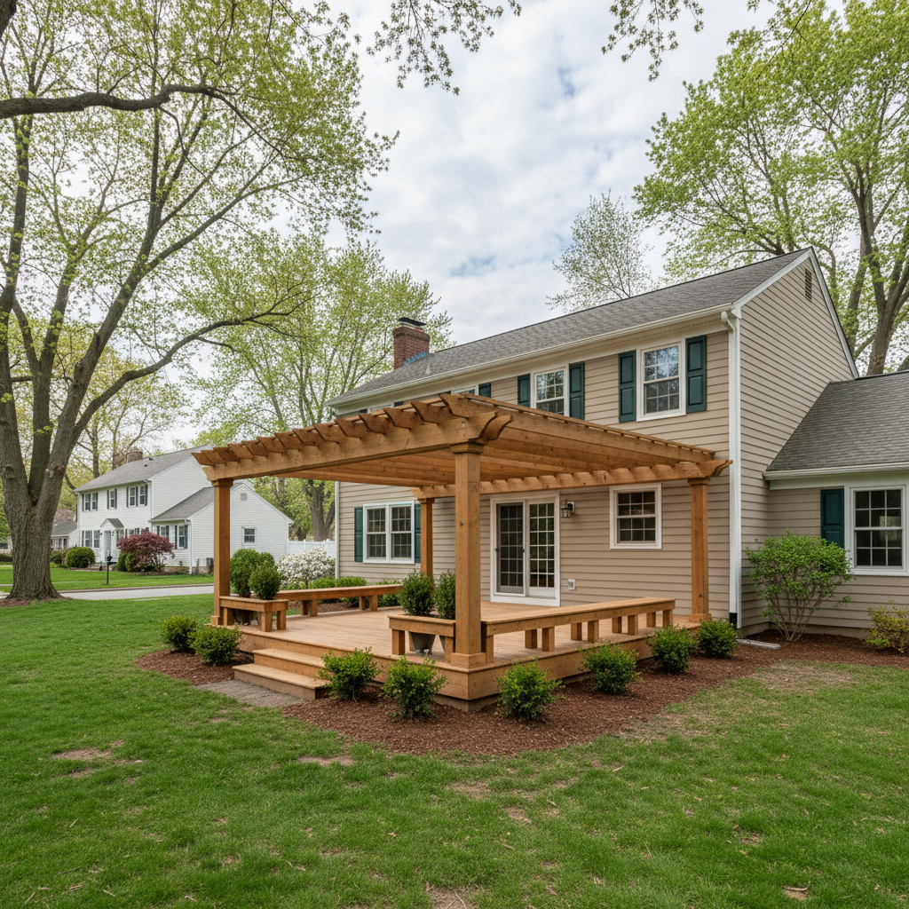 Completed pergola construction work at a residential property in New Britain, CT