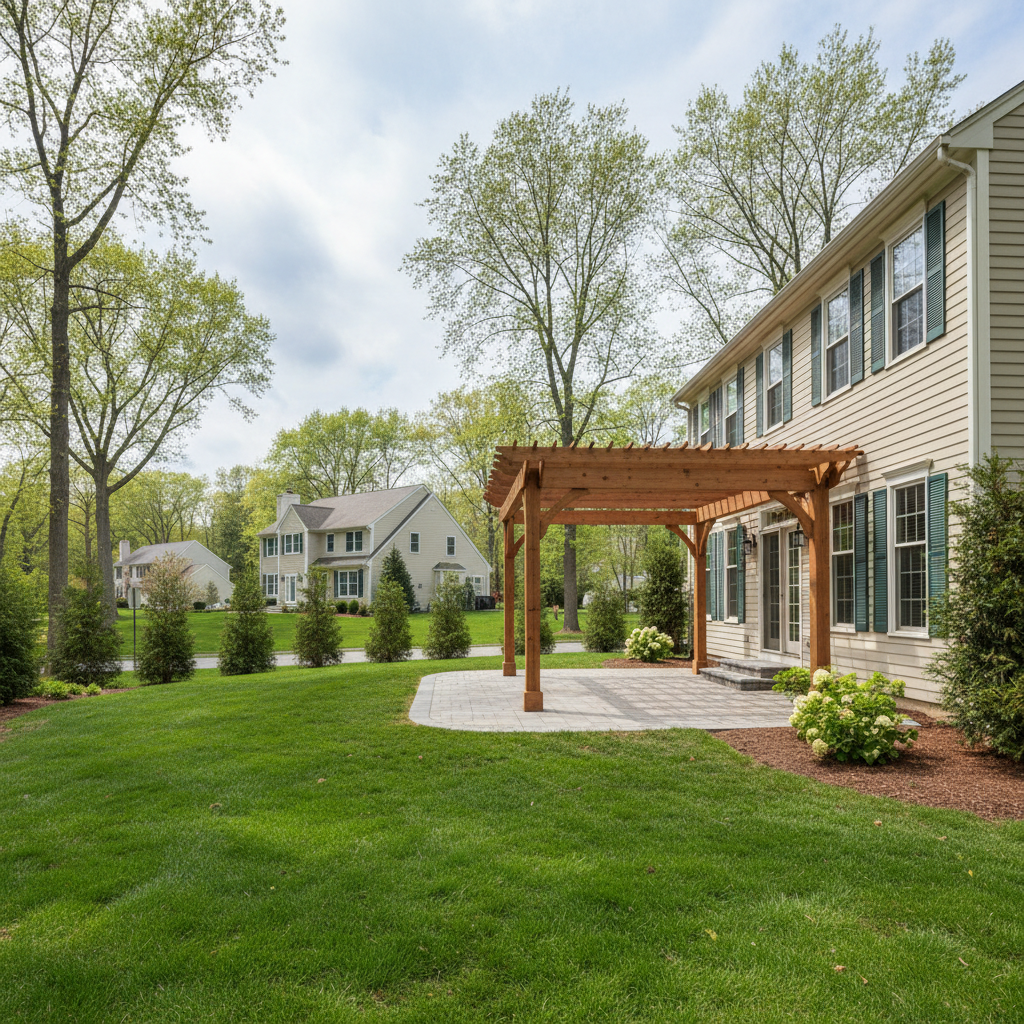 Completed pergola construction work at a residential property in New Britain, CT