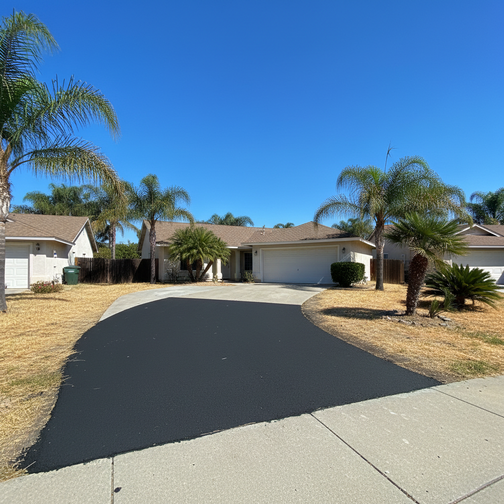 Completed asphalt patching work at a residential property in Menifee, CA