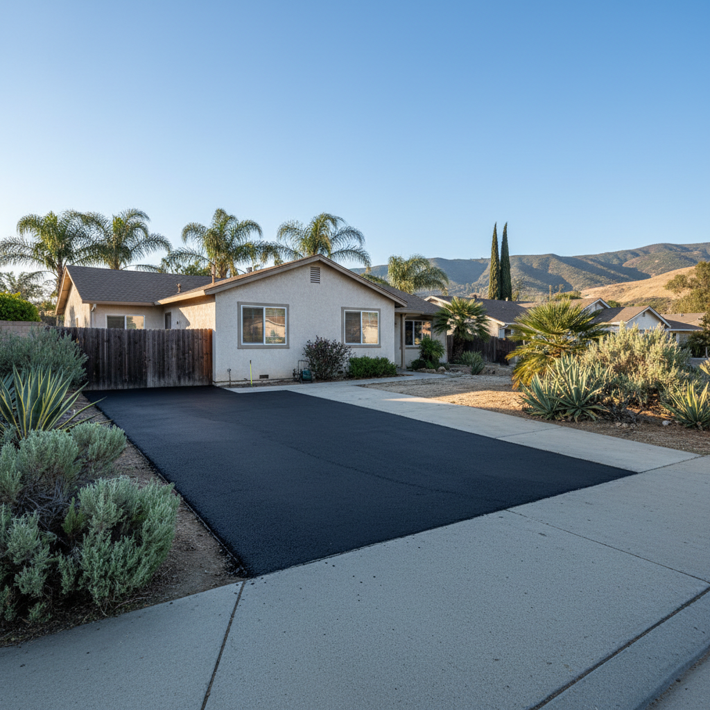 Completed asphalt repair work at a residential property in Laguna Niguel, CA