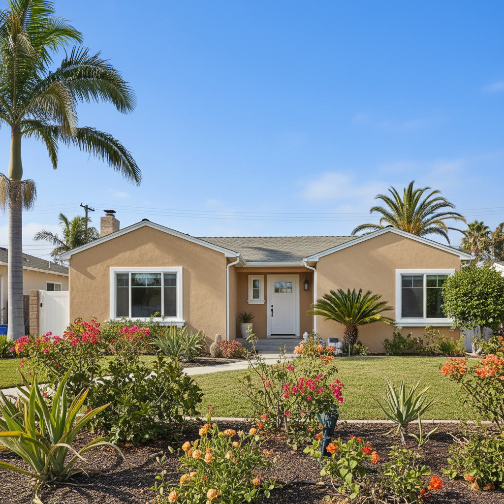 Completed stucco painting work at a residential property in Huntington Beach, CA