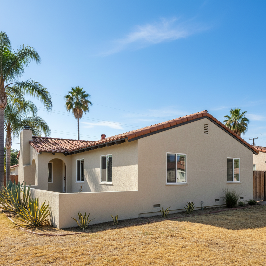 Completed stucco removal work at a residential property in Riverside, CA