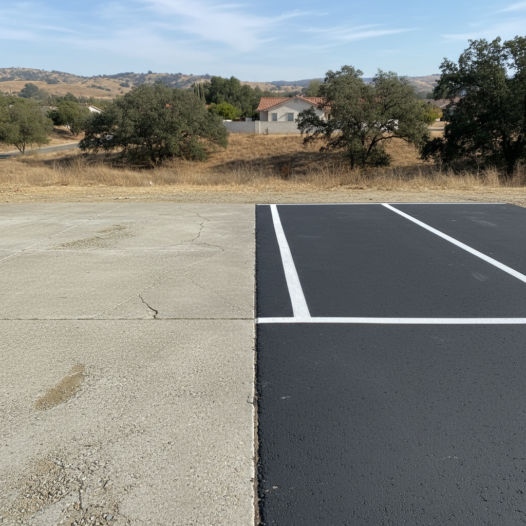 Completed asphalt striping work at a residential property in Menifee, CA