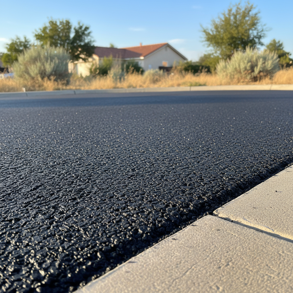 Completed asphalt paving work at a residential property in Menifee, CA