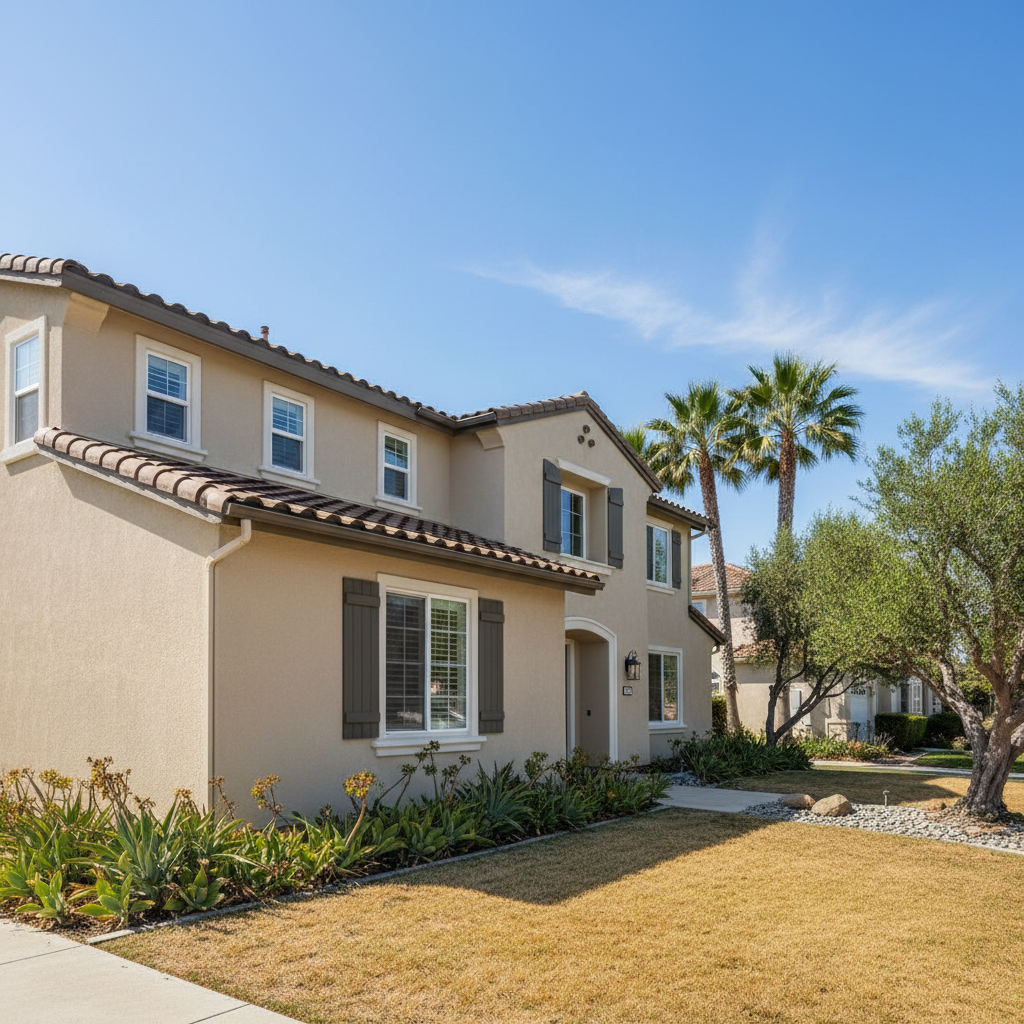 Completed residential stucco work at a residential property in Huntington Beach, CA