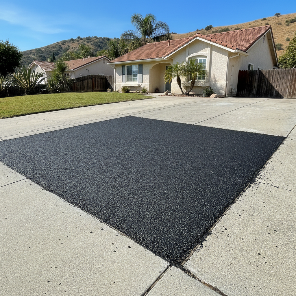 Completed asphalt patching work at a residential property in Laguna Niguel, CA